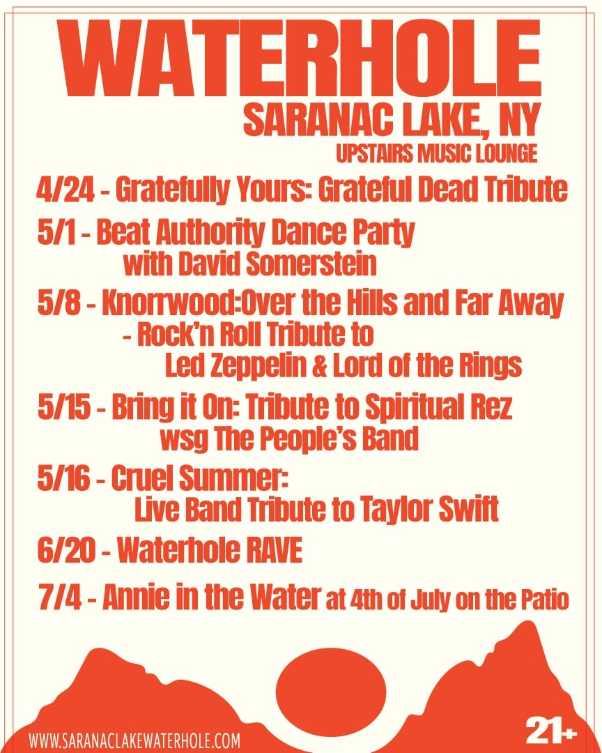 2026 Spring Live Music Lineup upstairs at the water hole.