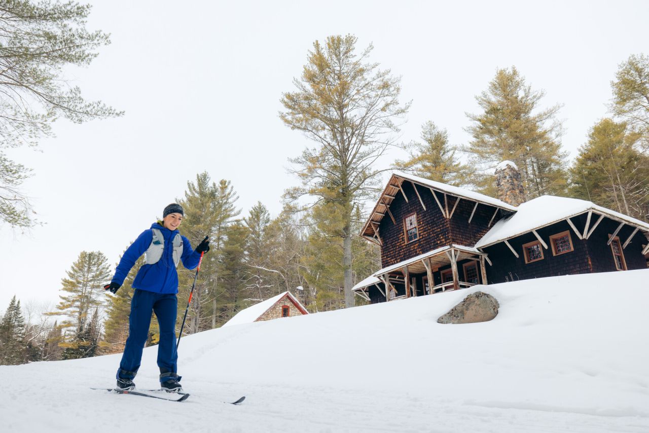 Cross-country skiing at Great Camp Santanoni.