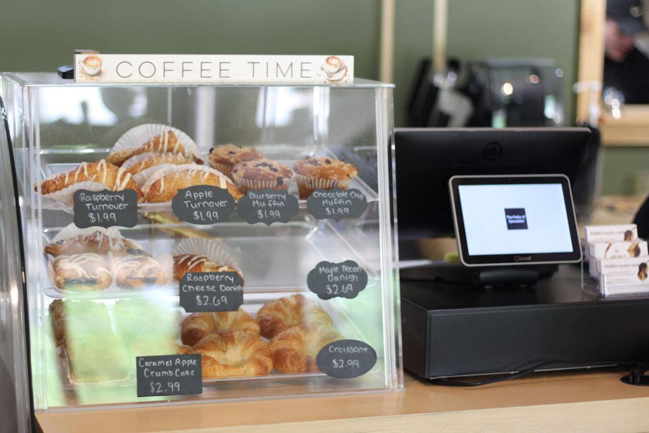 The treat showcase at a coffee shop