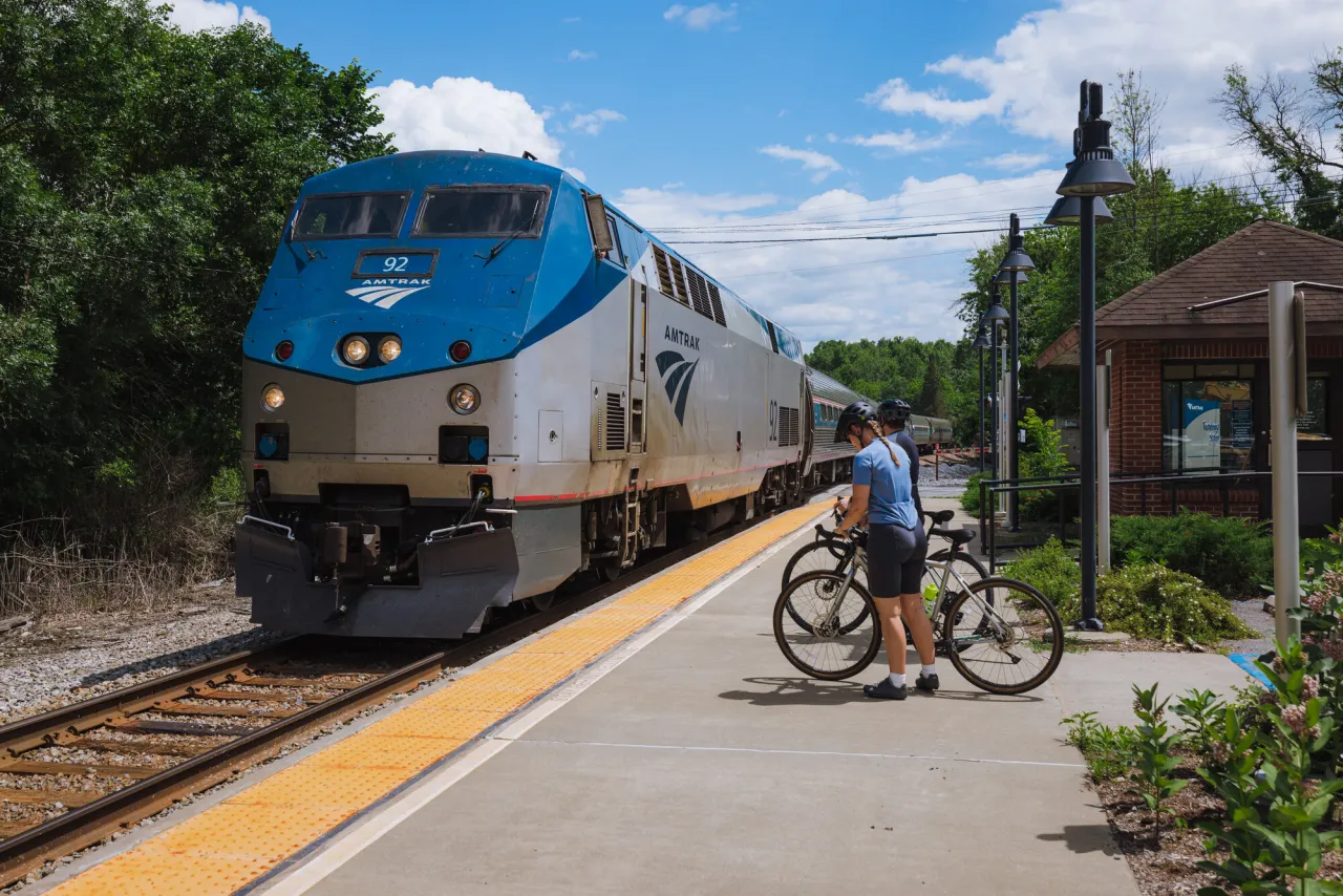 Riding the Amtrak train with bikes.
