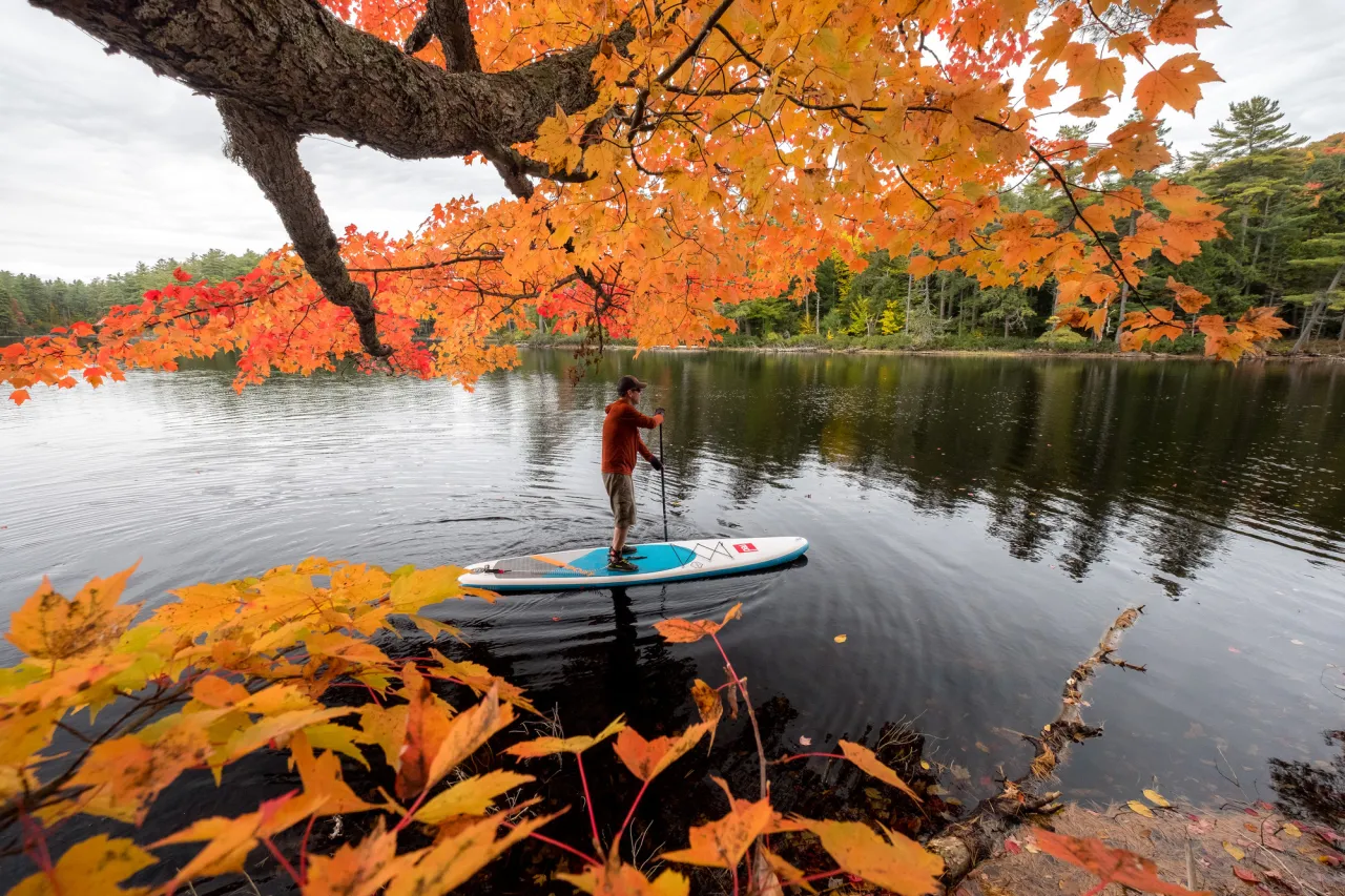 Paddleboarding in the fall.