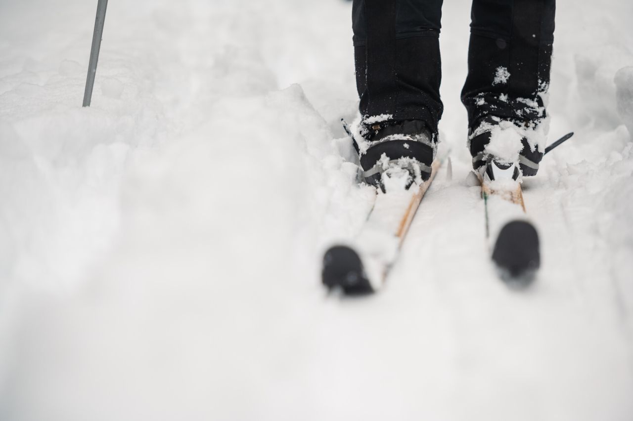 A cross-country skier in the snow.