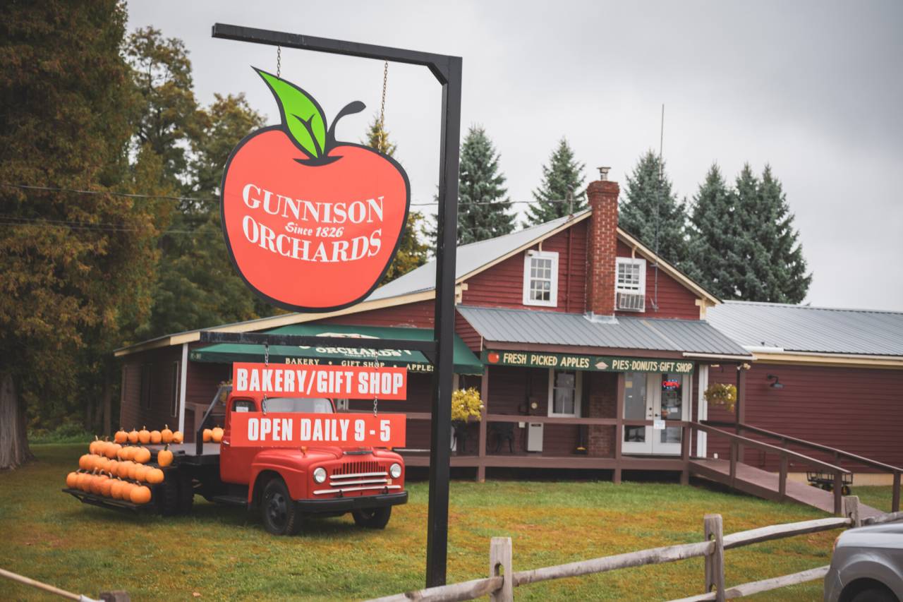 An apple picking farm country store. 