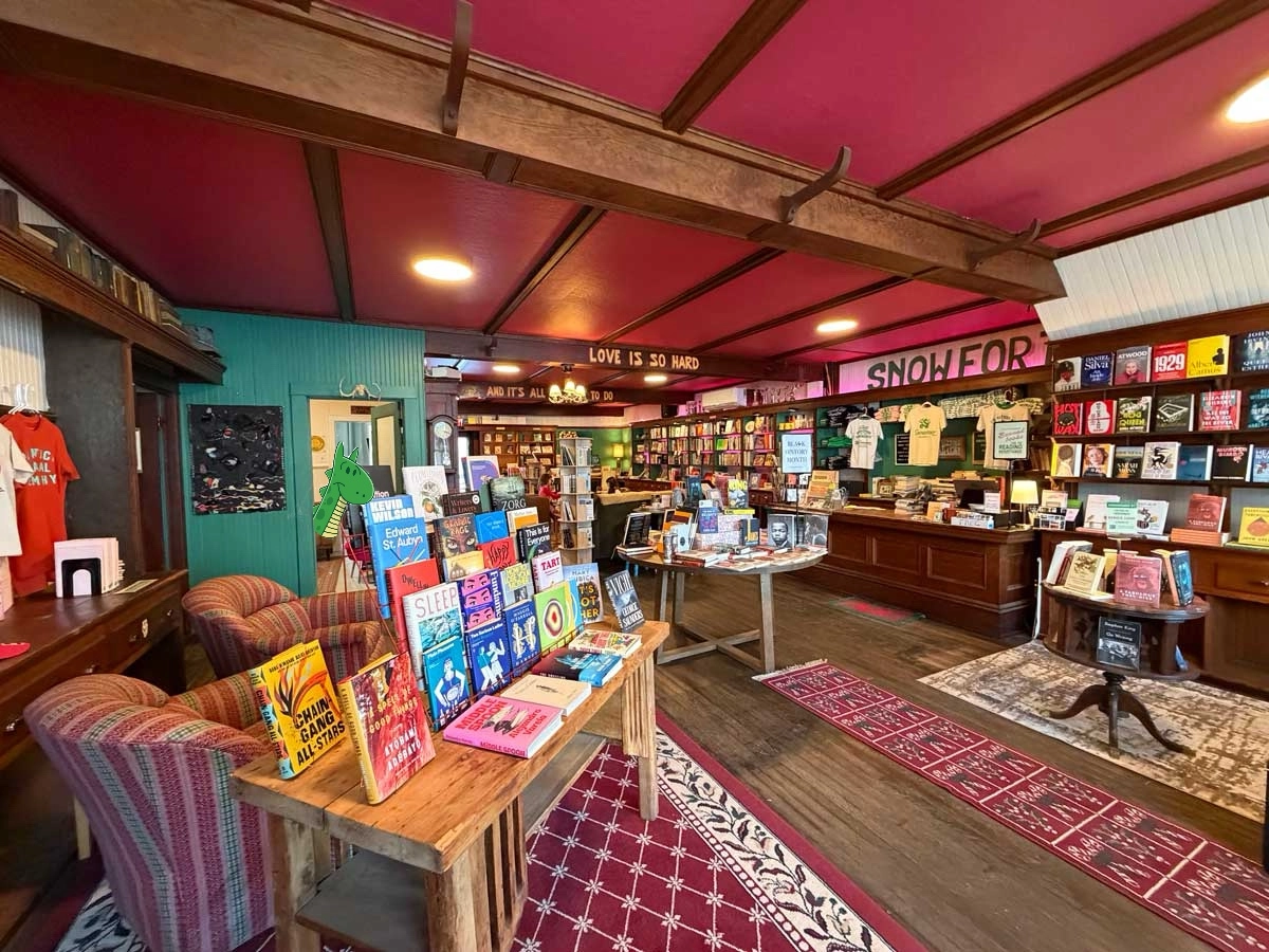 The interior of a bookstore.