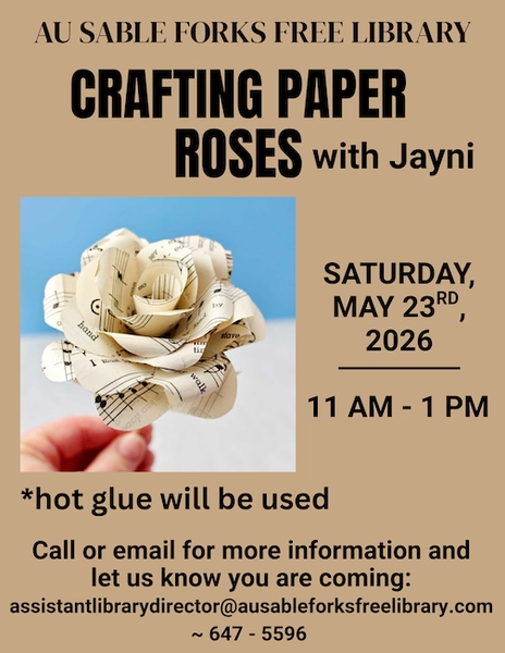 Flyer for Crafting Paper Roses event.