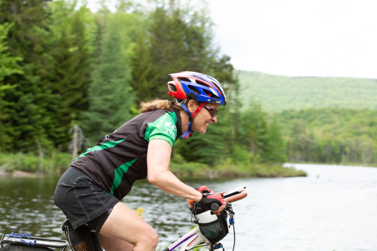 A cyclist in the black fly challenge.