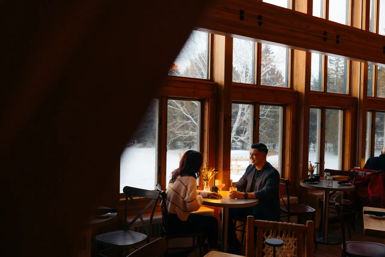 A couple dining in the winter.