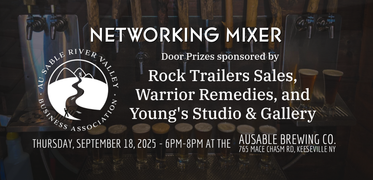 Event graphic for ARVBA mixer at Ausable Brewing Co on Sept. 18