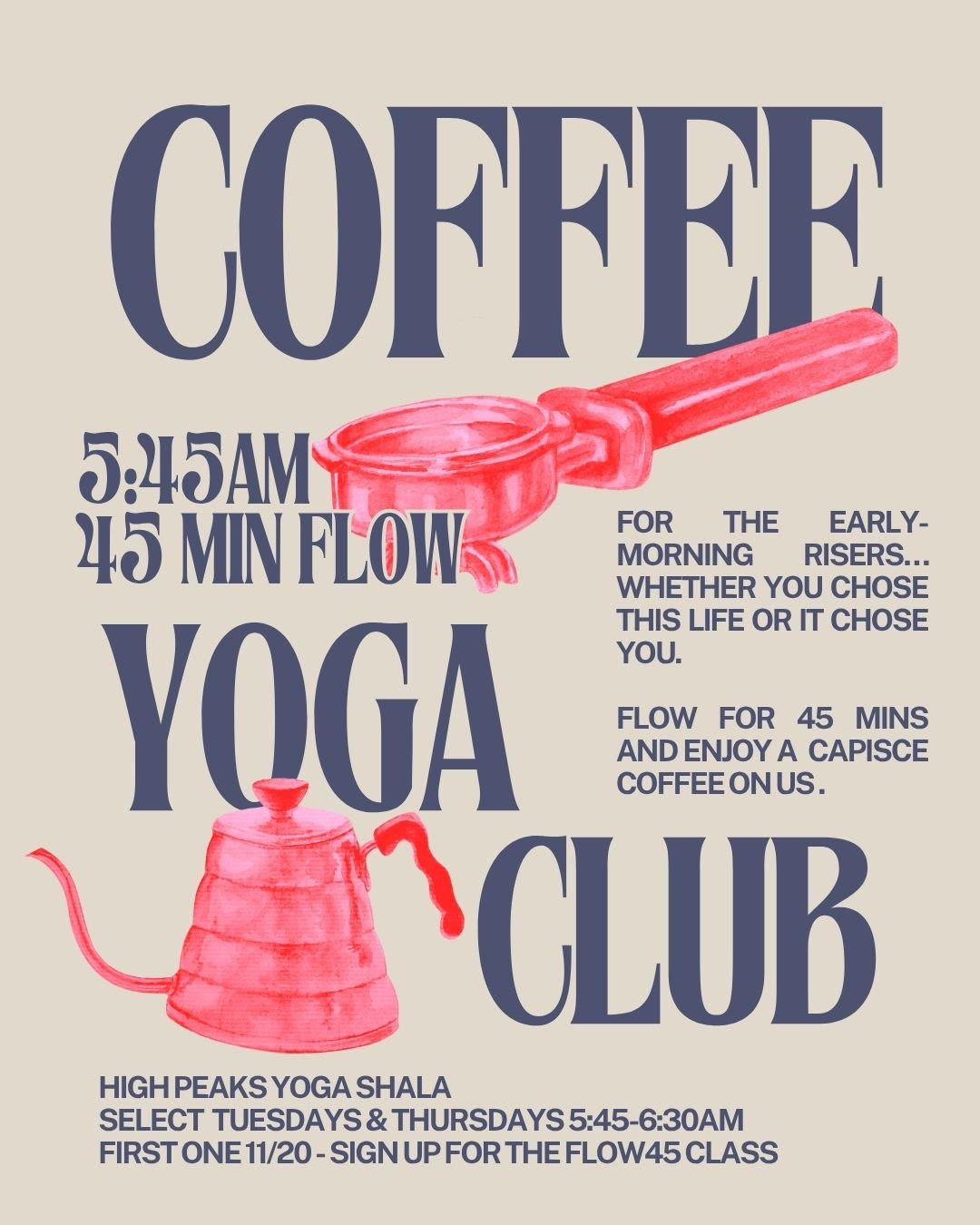 Coffee and yoga club event poster.