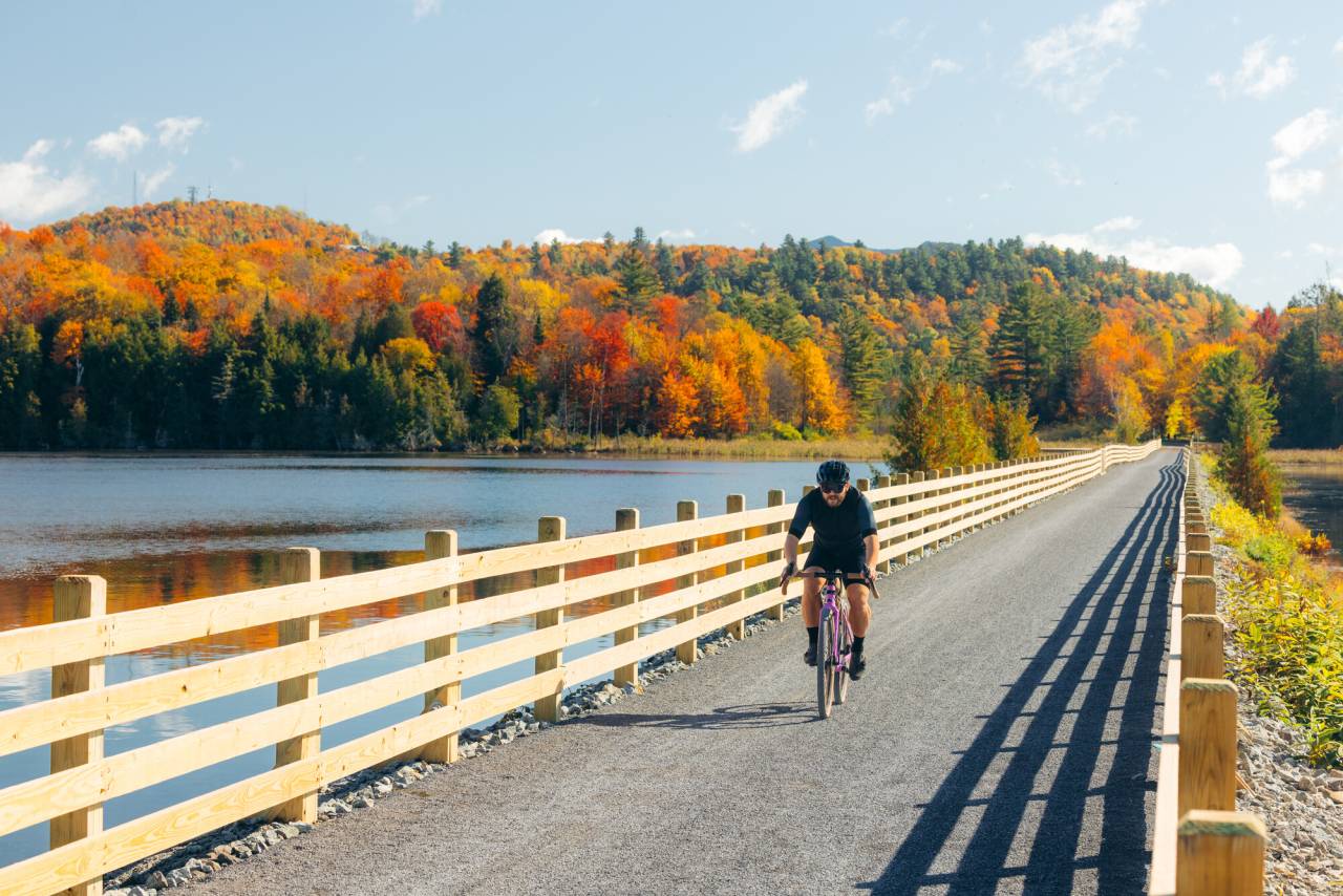 A biker on the Adirondack Rail Trail