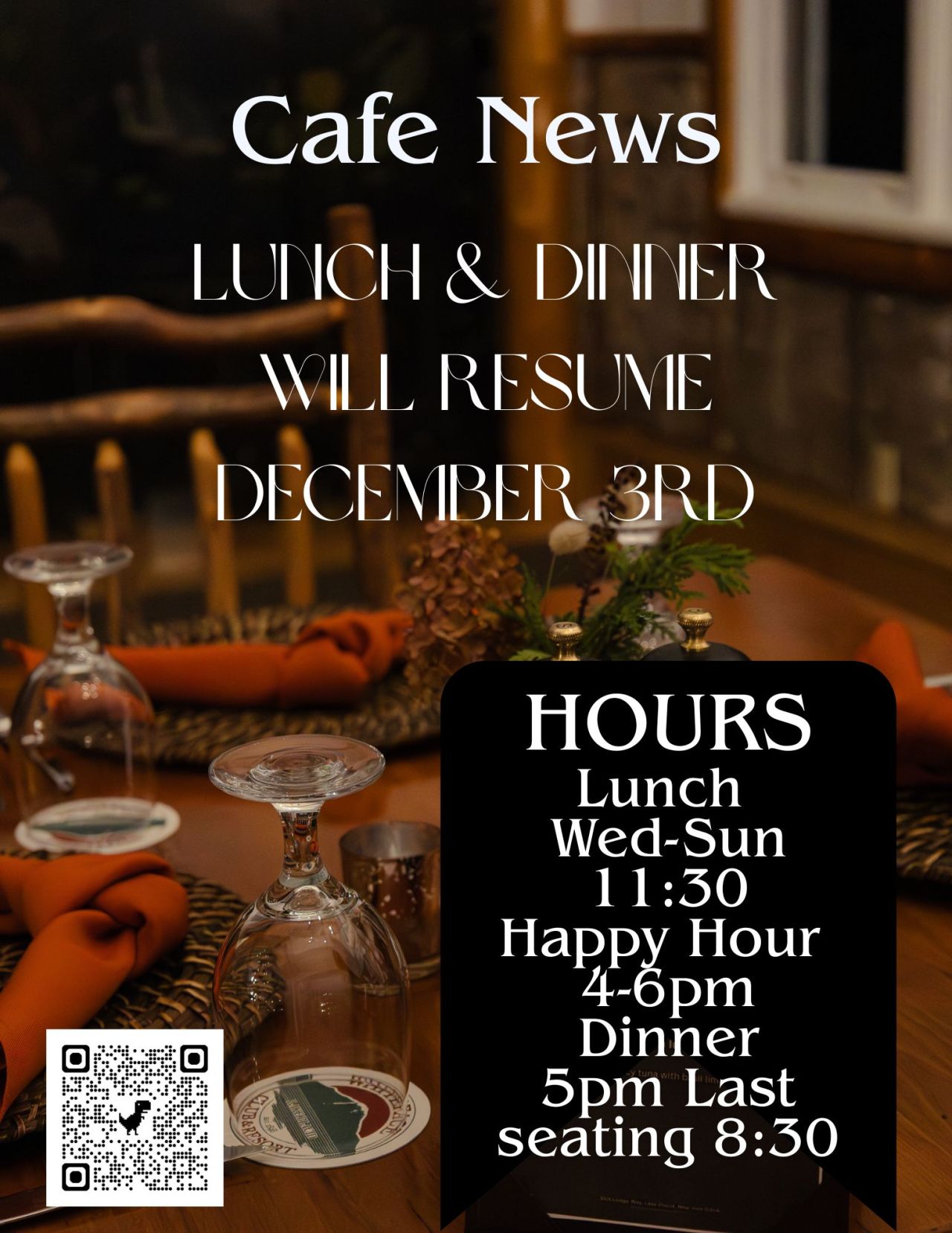 Poster for Whiteface Club & Resort winter hours