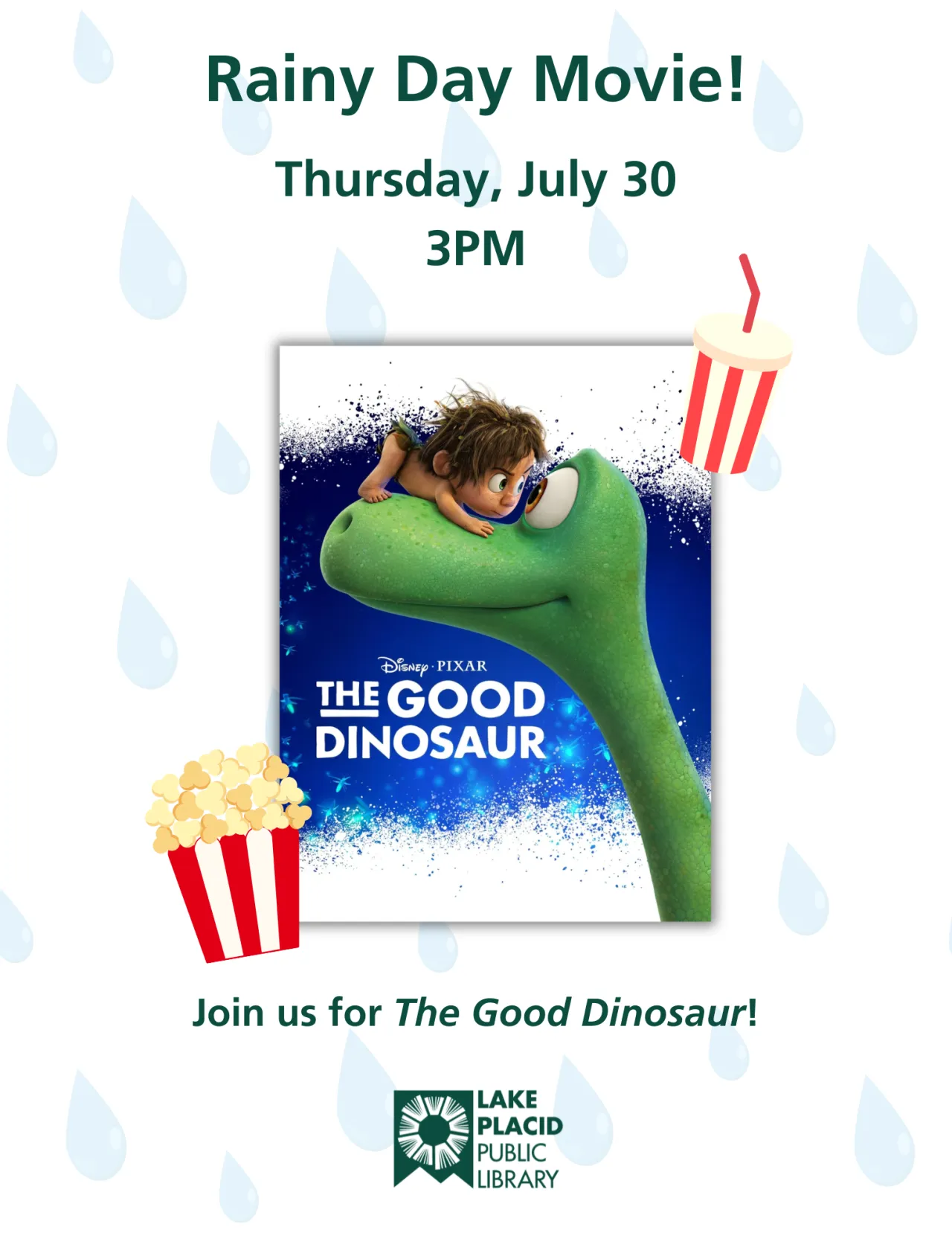 Poster featuring the cover for the movie The Good Dinosaur, with a boy and a green dinosaur.