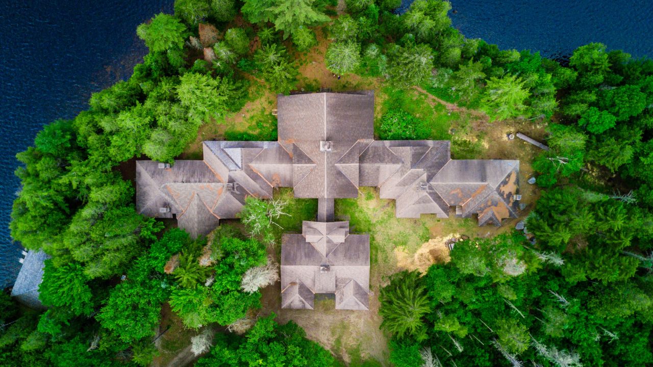 An aerial view of the Santanoni Preserve in Newcomb.