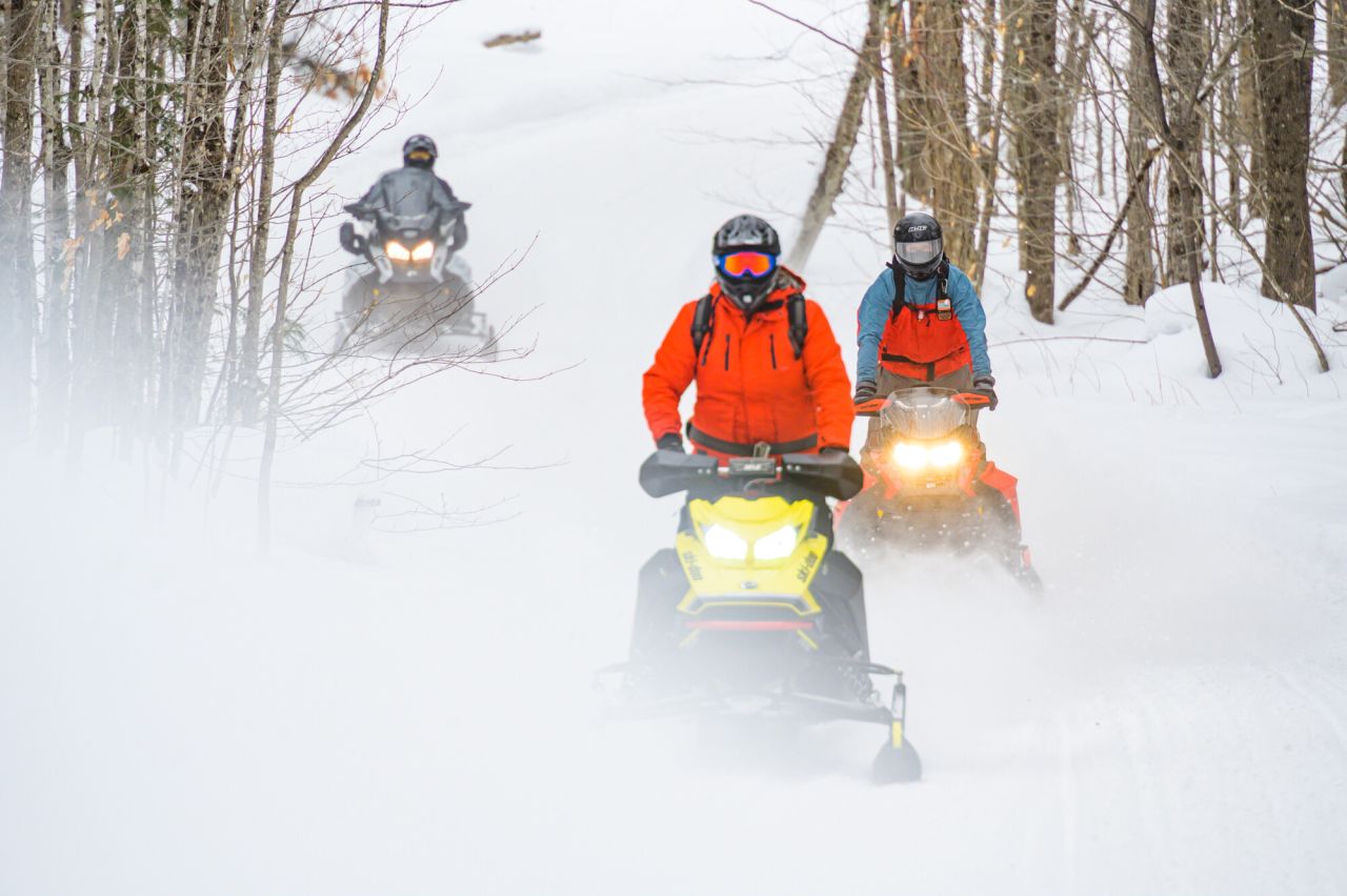 A group of snowmobilers in Newcomb.