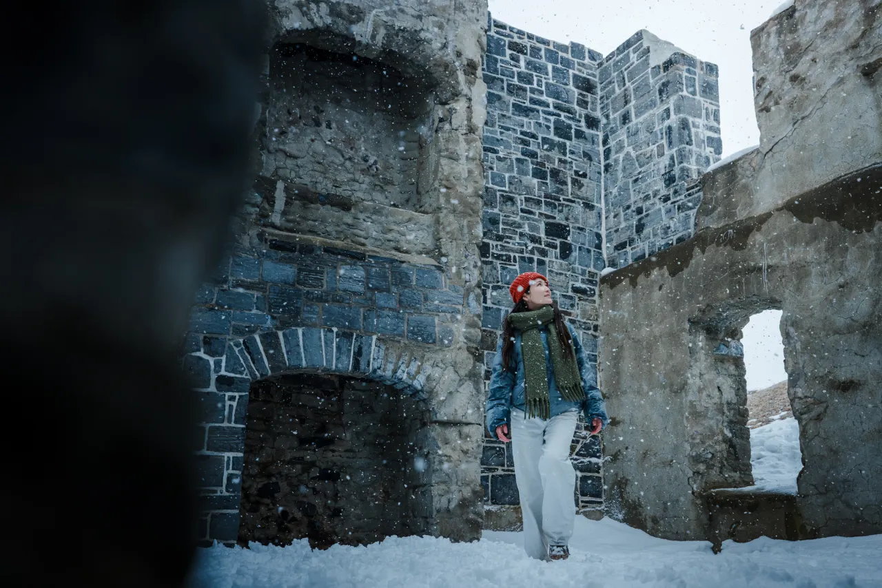 Exploring Crown Point Historic Site in the winter.