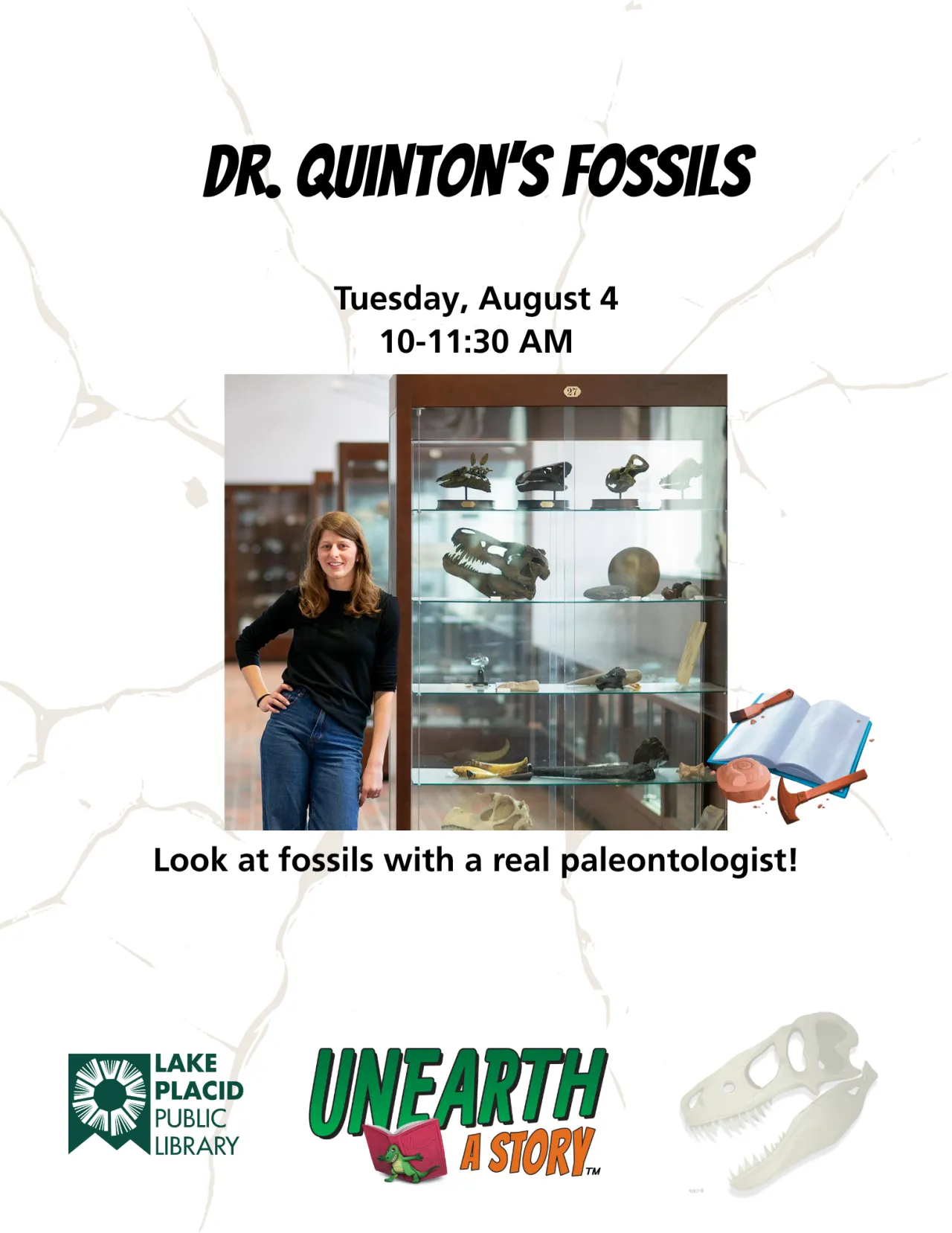 Flyer for Dr. Quinton's Fossils event at Lake Placid Public Library