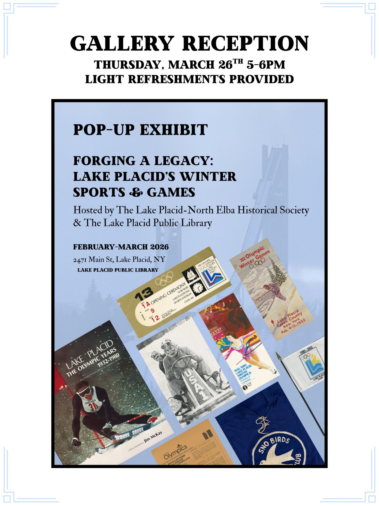 Event flyer for gallery reception for Forging a Legacy pop-up