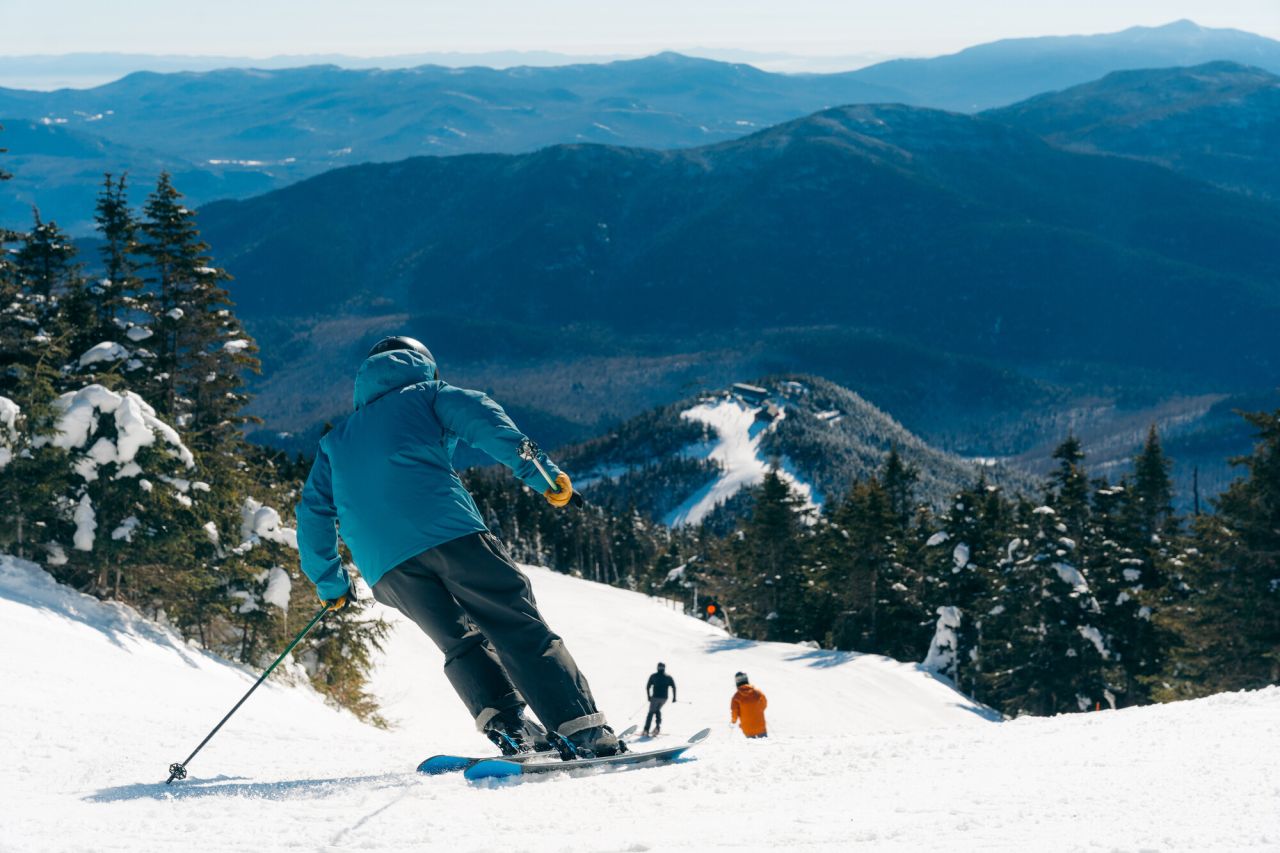 Skiing down slopes at Whiteface Mountain.