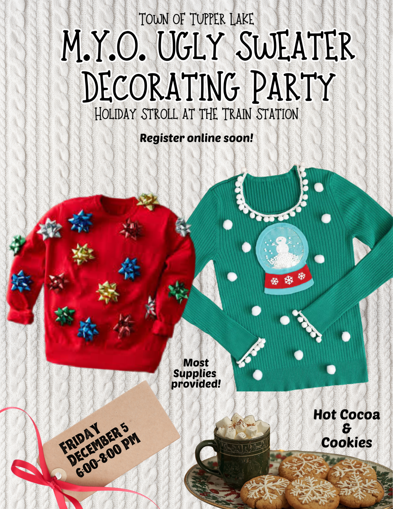 event poster with red and green sweater