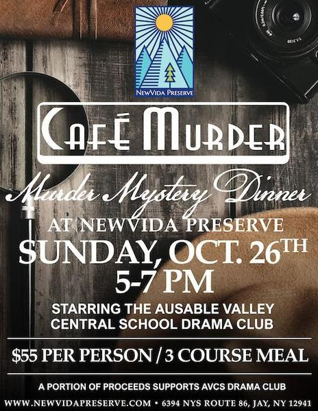 Poster for NewVida murder mystery dinner