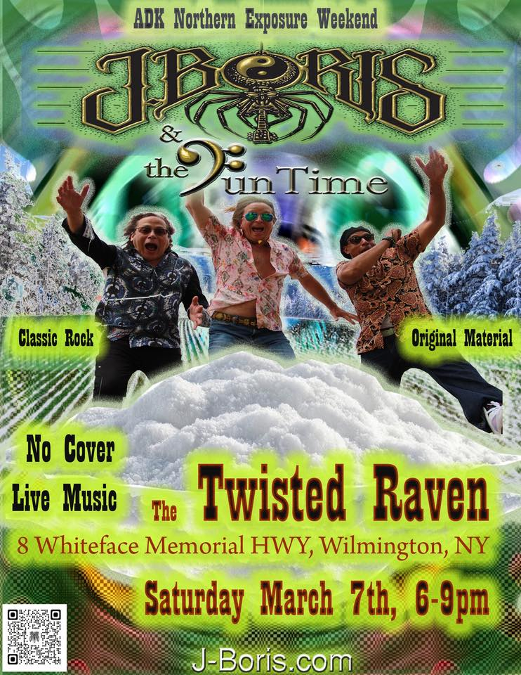 Flyer for live music at the Twisted Raven in Wilmington, NY.