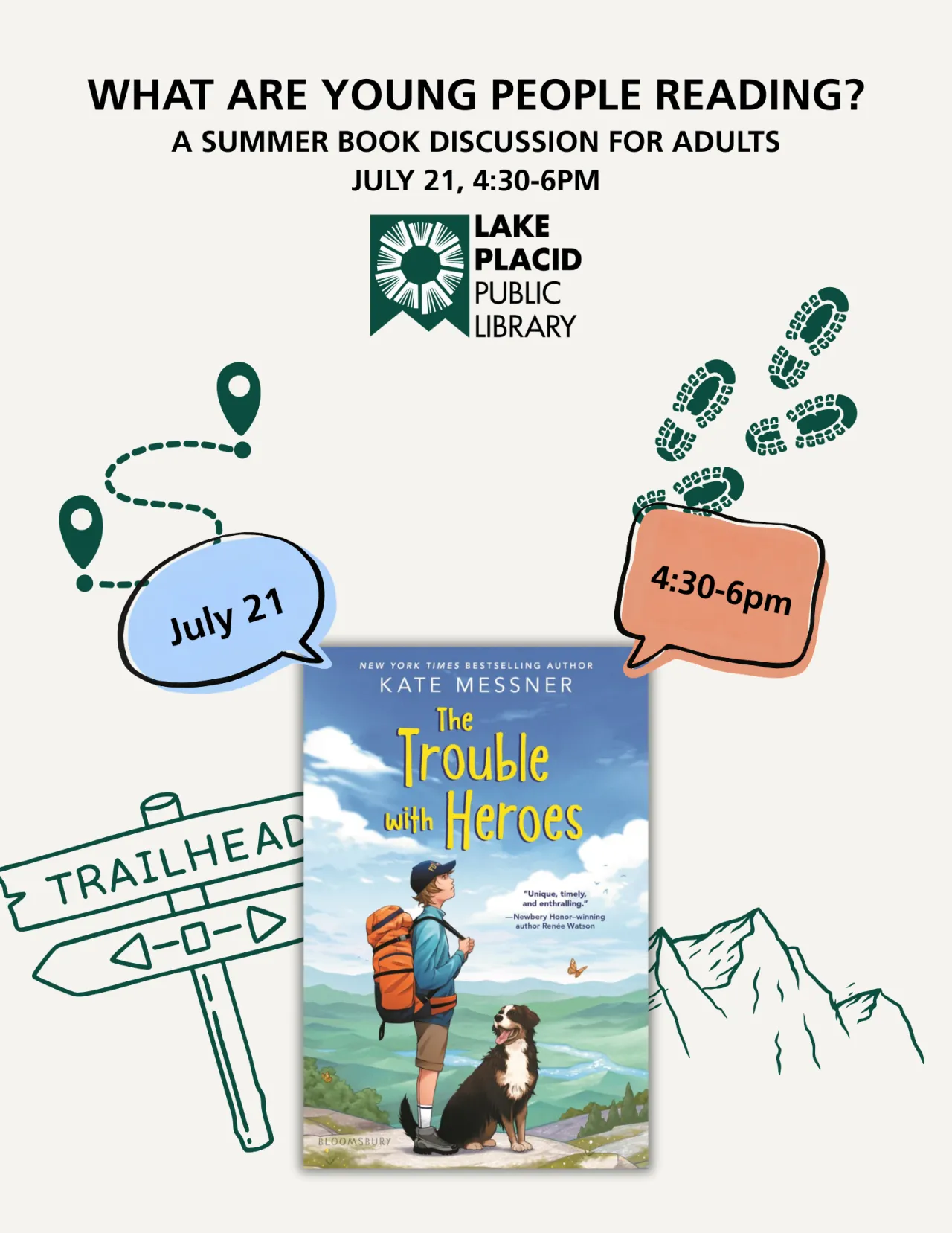Flyer featuring the book cover of "The Trouble with Heroes"