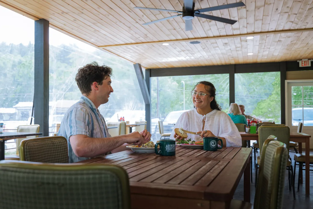 Getting breakfast at Adirondack Mountain Coffee Cafe.