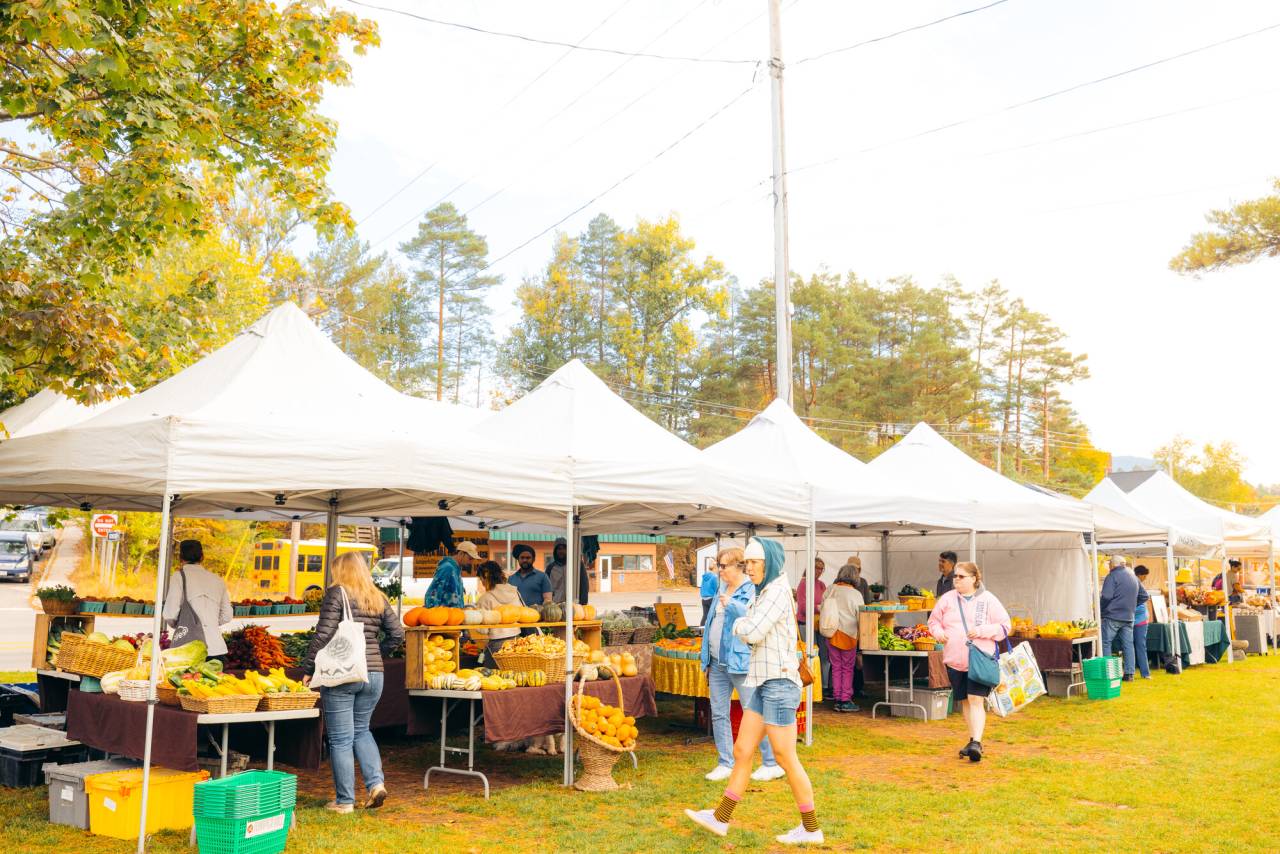 A farmers market on a fall day.
