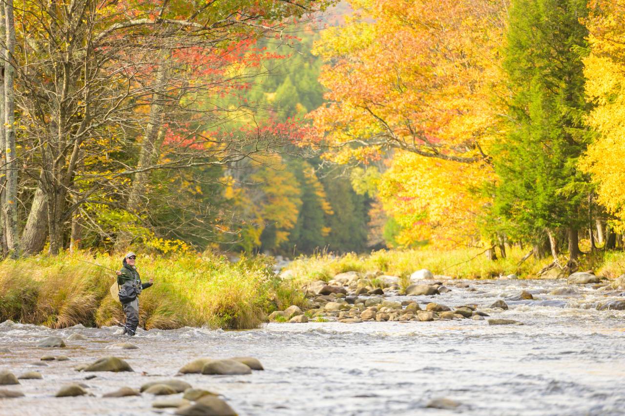 A fly fisherman in the fall.