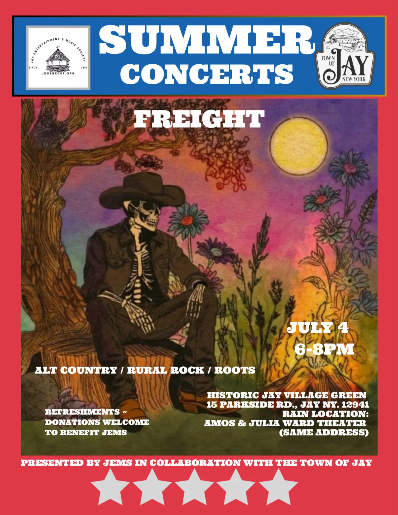Concert poster for Freight on July 4 presented by JEMS