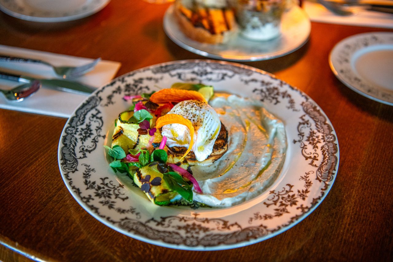 Close-up of a plate of food at a casual, fine dining restaurant.