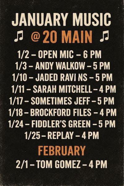 20 Main January Music Lineup flyer