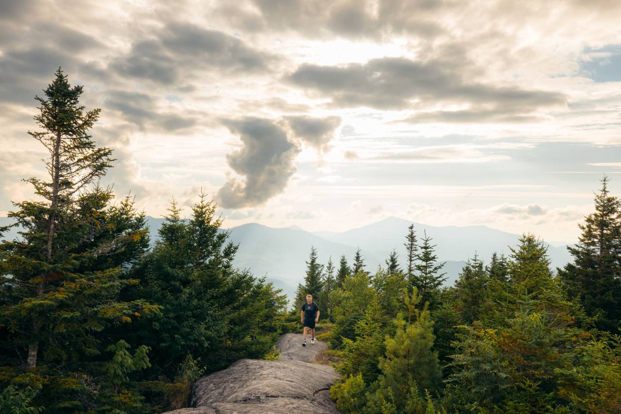 Couple hiking Jay Mountain