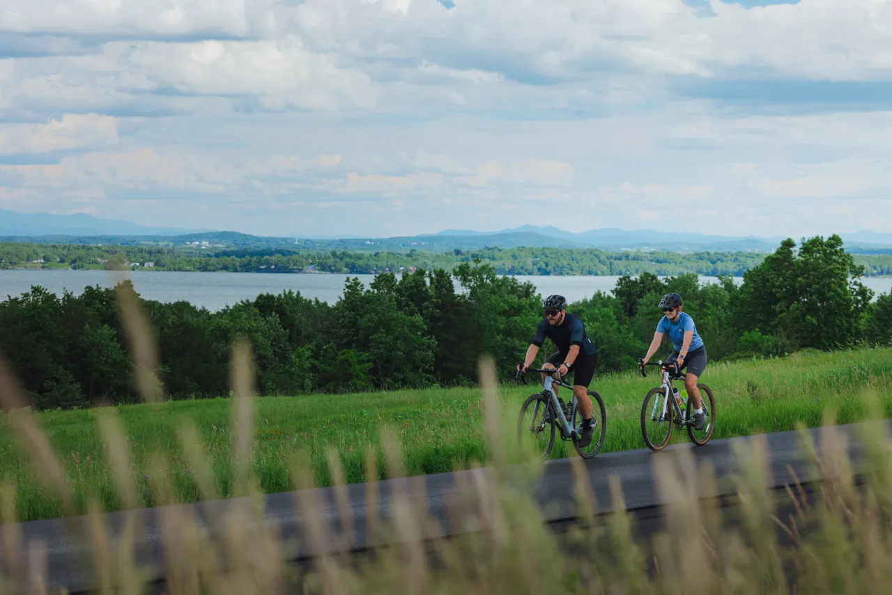 Biking along Lake Champlain.