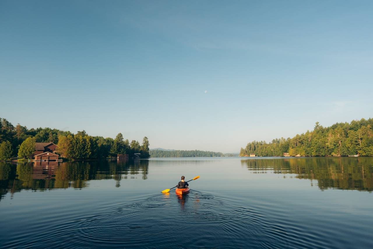 A paddler in open water