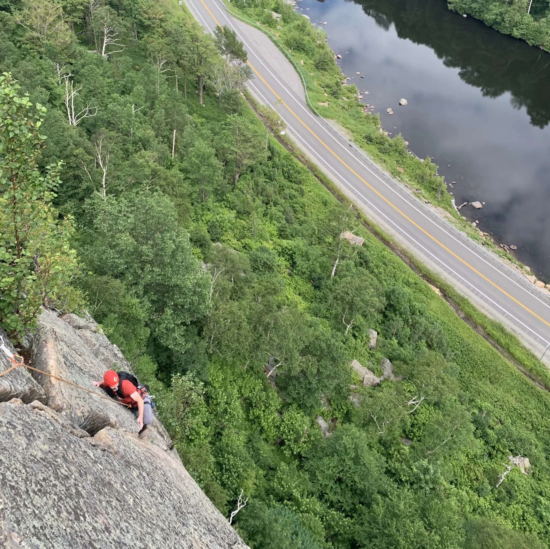 Looking down at a climber at Cascade Pass.