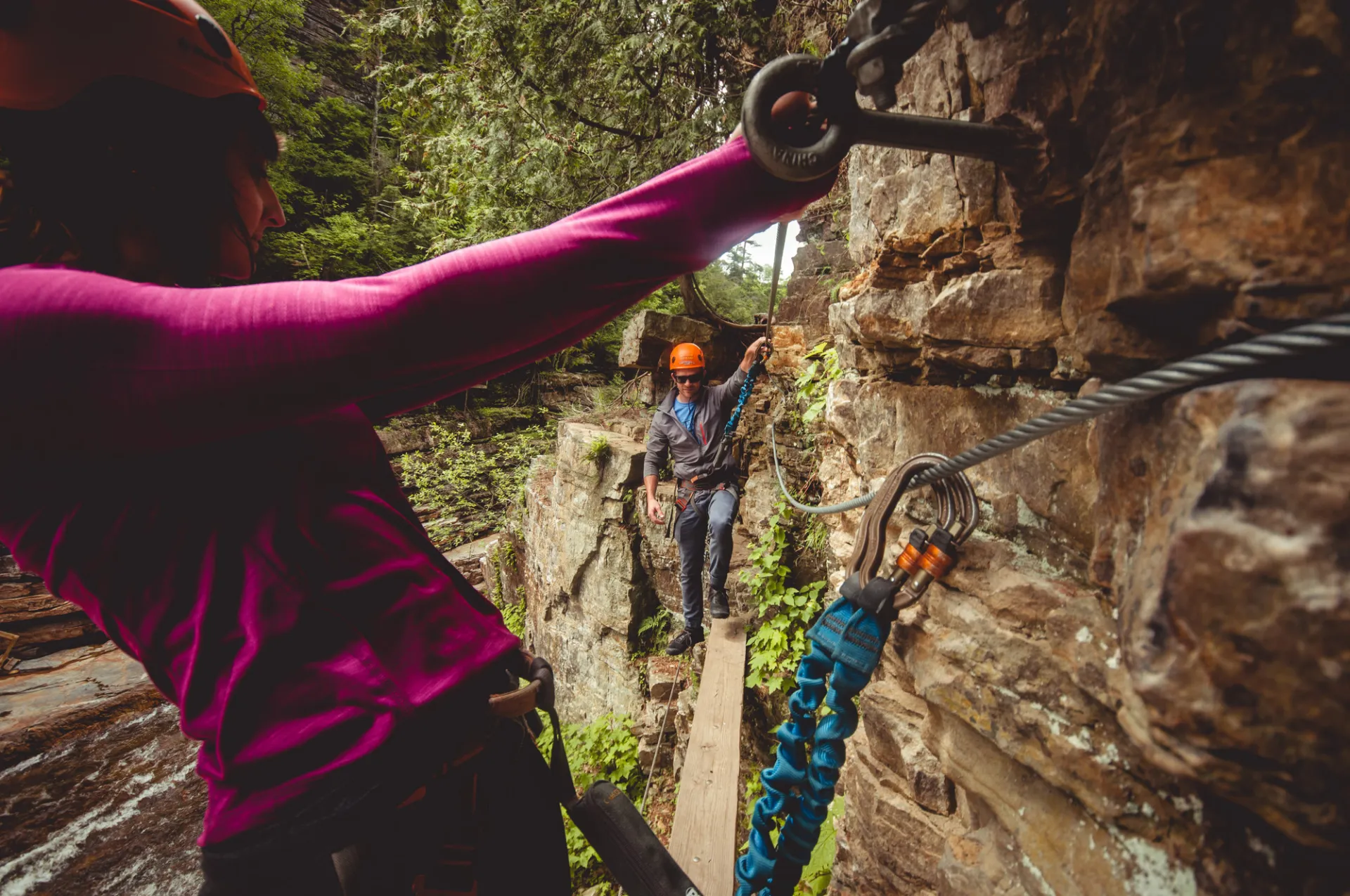 Experience the chasm from above harnessed to cables and walking wooden planks