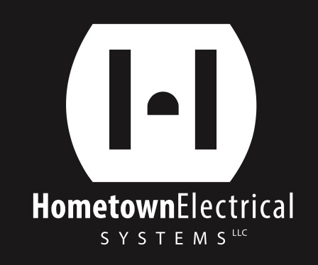 logo of Hometown electrical systems with a picture of an outlet 